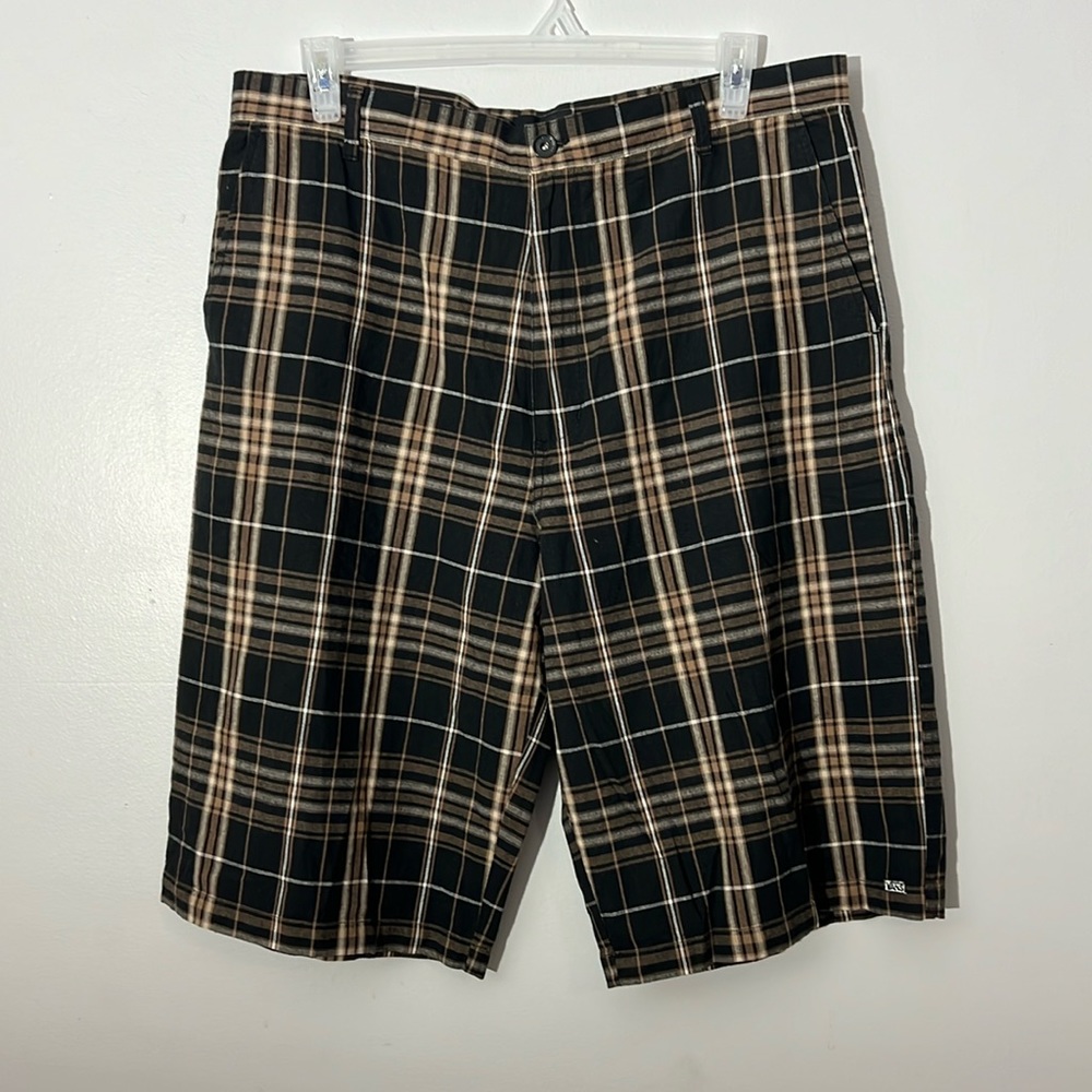 Vans Black Brown Window Pane Plaid Long Skateboard Shorts Men's 36.